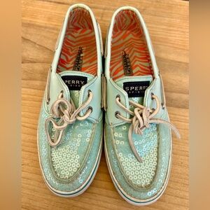 Sperry Sky Aqua Blue Sequins Boat Shoes Women’s Size 7.5